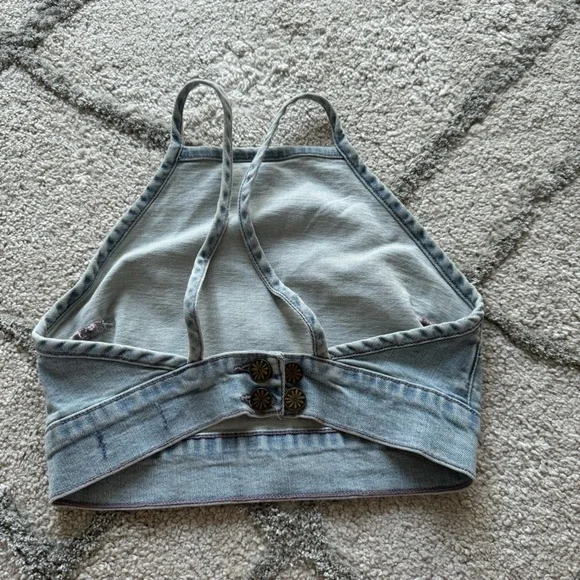 Show Me Your Mumu Fawcett Denim jean Crop Top open back high square neck small - Picture 3 of 10